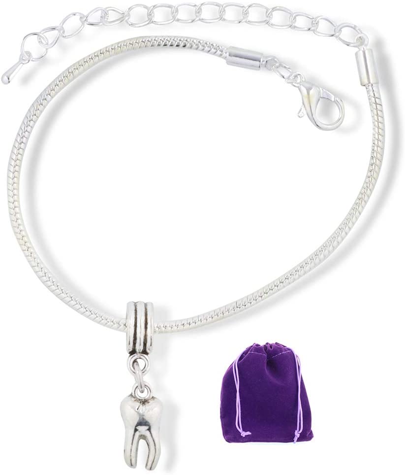 Emerald Park Jewelry Tooth Bracelet | Stainless Steel Snake Chain Charm Bracelet