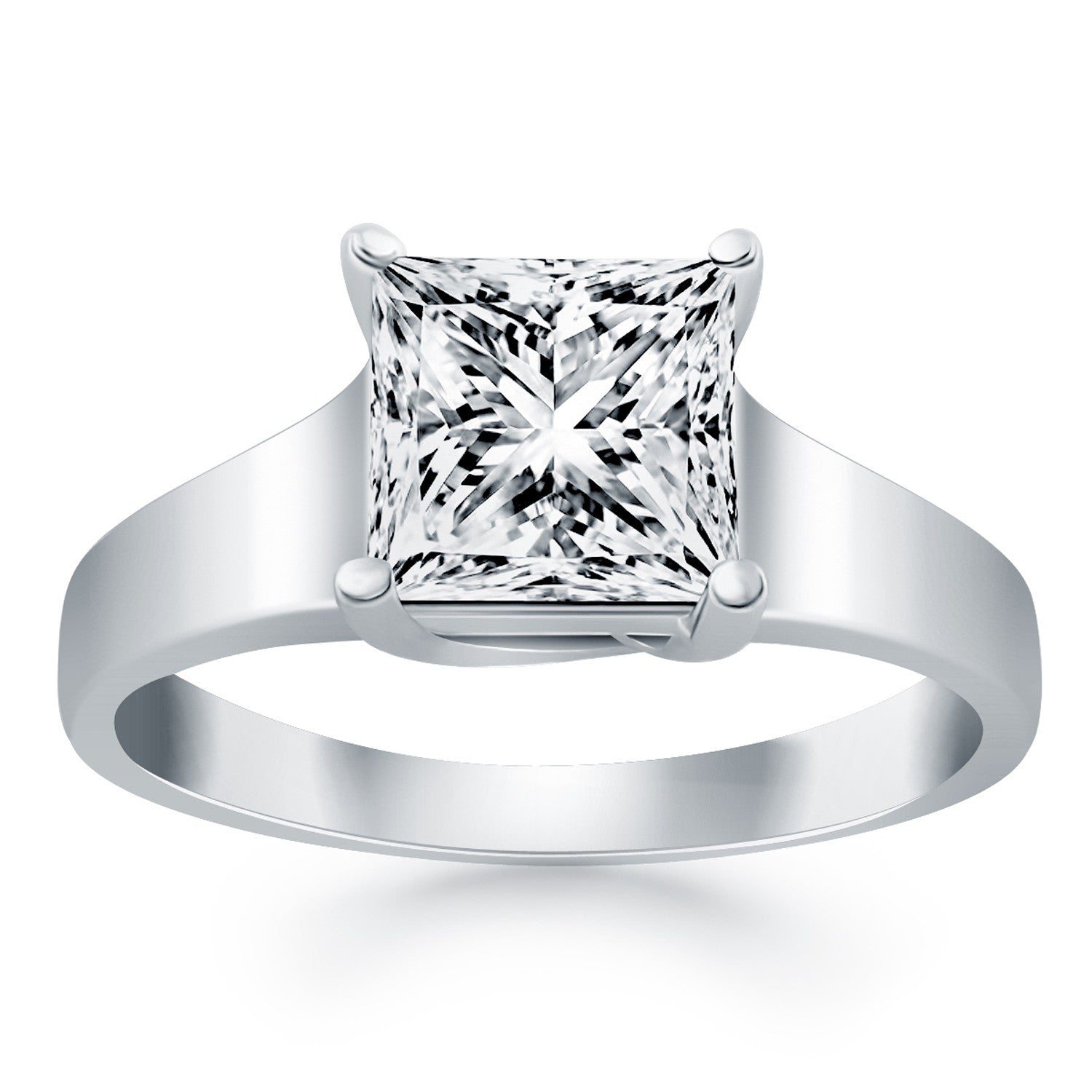 14k White Gold Princess Trellis Solitaire Engagement Ring Mounting