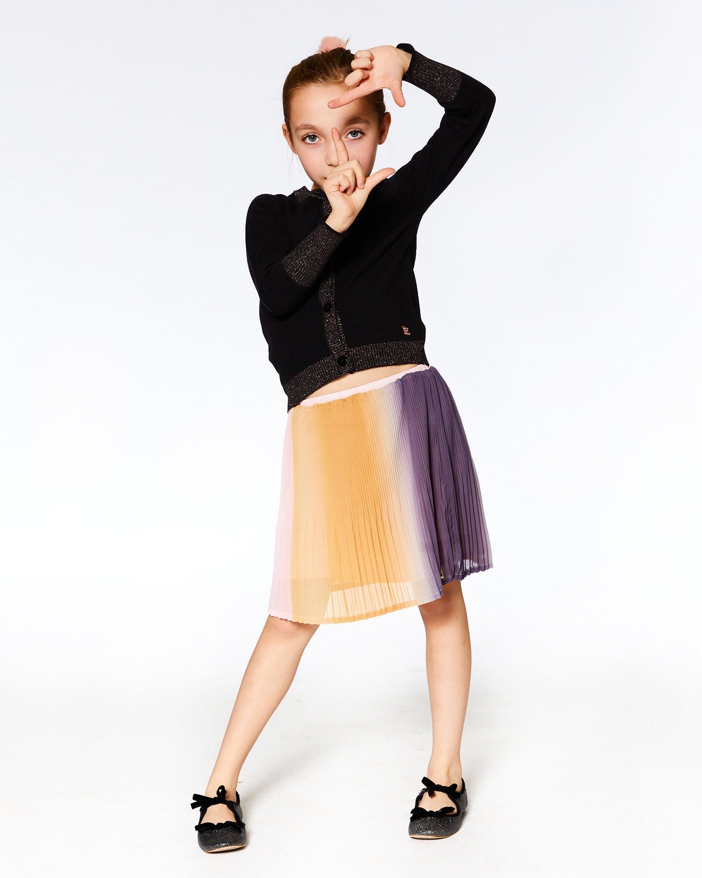 Gradient Chiffon Pleated Skirt Pink And Gold