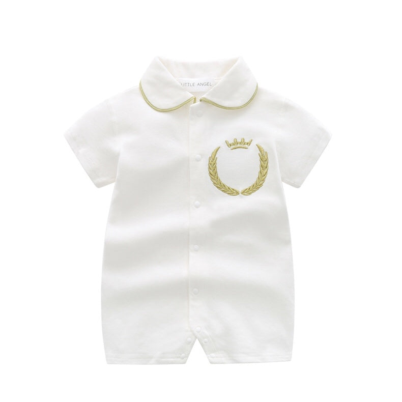 Baby Girls Logo Graphics 3D Angel Wing Patched Lapel Jumpsuit & Shirt