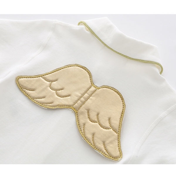 Baby Girls Logo Graphics 3D Angel Wing Patched Lapel Jumpsuit & Shirt