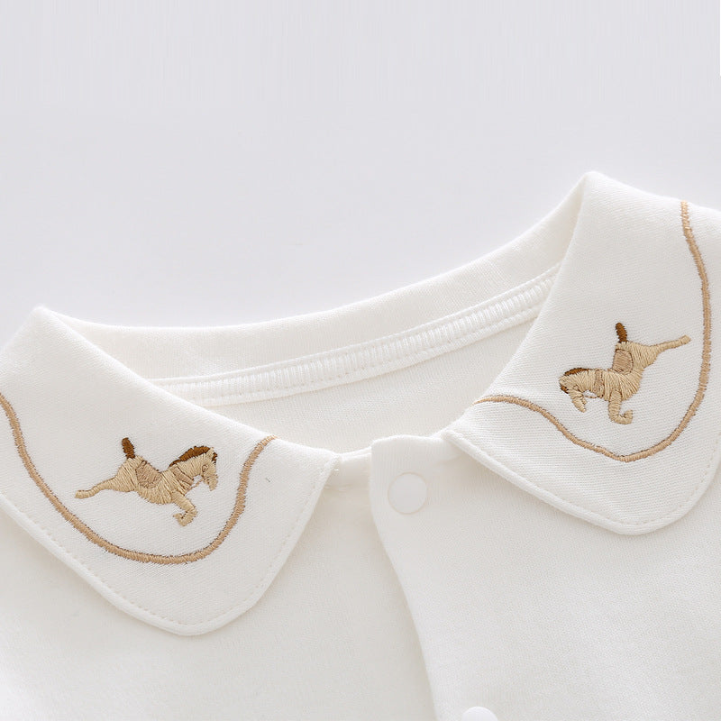 Baby Girls Logo Graphics 3D Angel Wing Patched Lapel Jumpsuit & Shirt